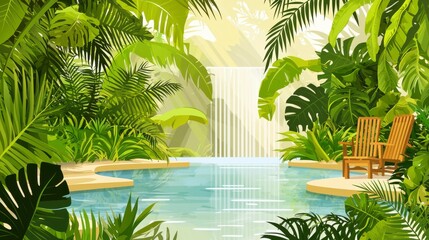 Fototapeta premium Tranquil Waterfall Pool in Lush Tropical Paradise