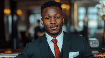 Fototapeta premium Stylish male portrait upscale restaurant photography indoor close-up elegance