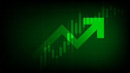 Business Arrow up with Candle stick graph chart on a dark green background, A chart with candlesticks Forex trading graphic concept, Analysis of investment trading in the field of cryptocurrency