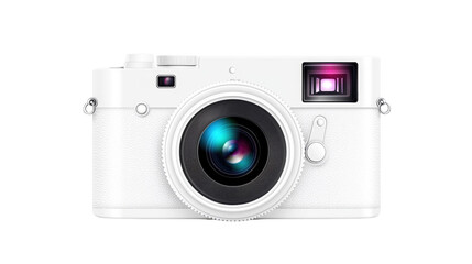 White Compact Camera with Colorful Lens and Digital Display for Photography Enthusiasts