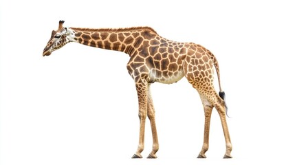 Obraz premium Giraffe in Profile on a White Background