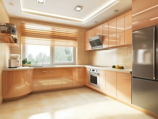 A modern kitchen interior with stylish cabinets and bright lighting