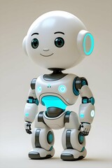 Cute and Friendly White Robot with Blue Accents