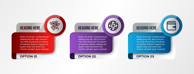 set of three options of gradient infographic rounded frame simple. modern simple business infographic template vertical with multi colored circles icons on white background