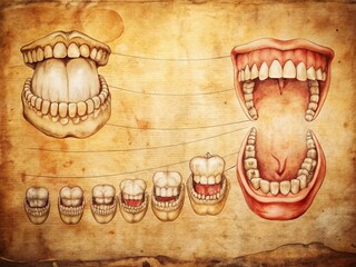 Vintage Hand-Drawn Diagram: Primary & Permanent Teeth Eruption & Loss Timeline