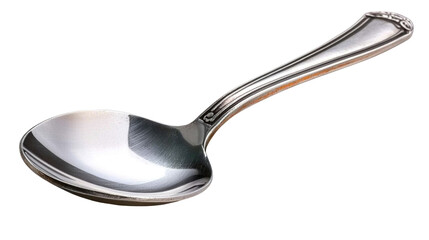 Elegant Metal Spoon with Smooth Finish and Curved Handle on White Background for Kitchen Use