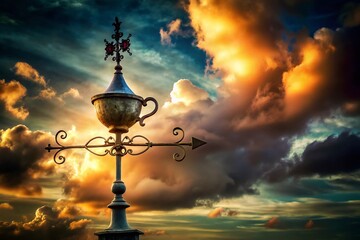 Vintage Hussite Chalice Weather Vane - Cloudy Sky Background Stock Photo