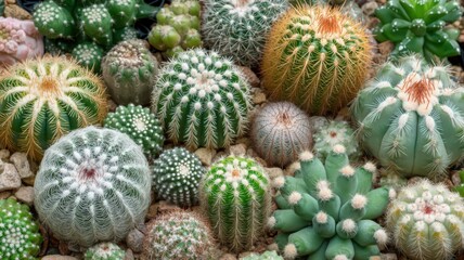 Fototapeta premium Diverse Collection of Small Cacti Close Up
