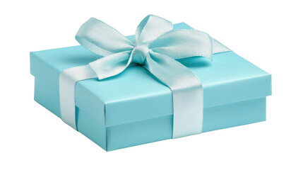 Obraz premium Elegant Blue Gift Box with Satin Ribbon Perfect for Celebrations and Special Occasions