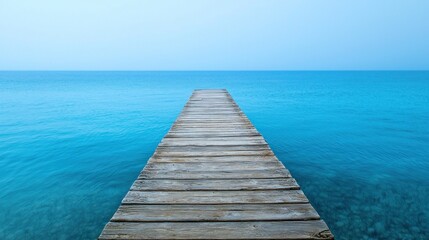 Fototapeta premium Tranquil Wooden Pier Extending into a Serene Turquoise Sea