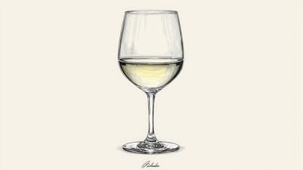 Fototapeta premium Elegant Glass of White Wine with Reflections on a Light Background Art Illustration