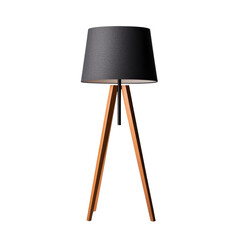 Modern tripod floor lamp with black shade and wooden legs
