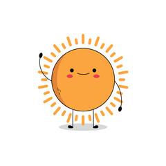 Cute sun cartoon character waving hand hi doodle