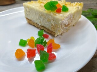 piece of cottage cheese cake on a plate. High quality photos
