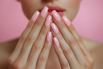 Woman with pink nails and a pink mani holding a bouquet of vibrant sunflowers in a bright, sunlit room with colorful decor and a cozy vibe.