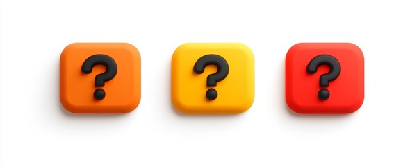Colorful question mark speech bubbles with distinct designs on a clean white background