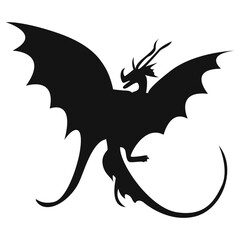 Silhouette of Flying Dragon. Vector Illustration Isolated on White Background.