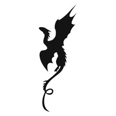 Silhouette of Flying Dragon. Vector Illustration Isolated on White Background.