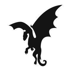 Silhouette of Flying Dragon. Vector Illustration Isolated on White Background.