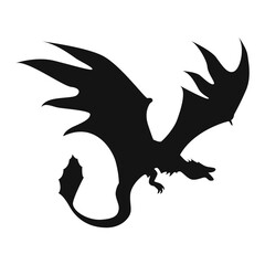 Silhouette of Flying Dragon. Vector Illustration Isolated on White Background.