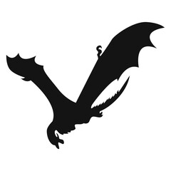 Silhouette of Flying Dragon. Vector Illustration Isolated on White Background.