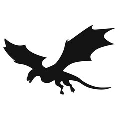 Silhouette of Flying Dragon. Vector Illustration Isolated on White Background.