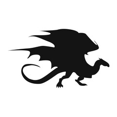 Silhouette of Flying Dragon. Vector Illustration Isolated on White Background.