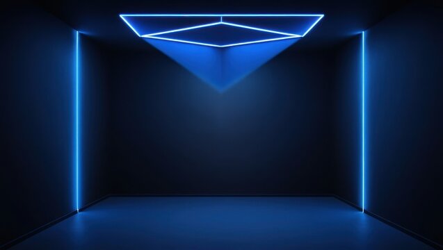 Neon Blue Geometric Lighting in Empty Room