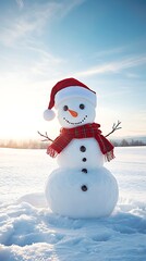 Obraz premium Festive Snowman in Snowy Field.