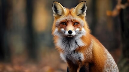 Red Fox Portrait in Autumn Forest