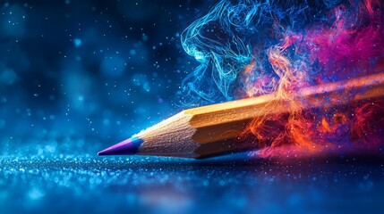 Colorful smoke swirl with a sharpened pencil on a glitter background