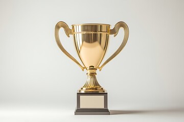 Gleaming golden trophy on plain white background with studio lighting and polished detail