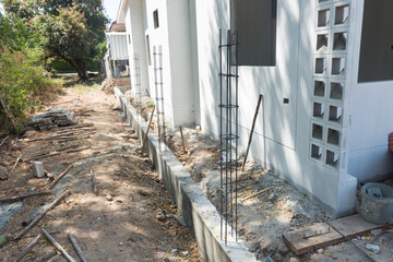 Concrete beam for house before masonry wall,selective focus.