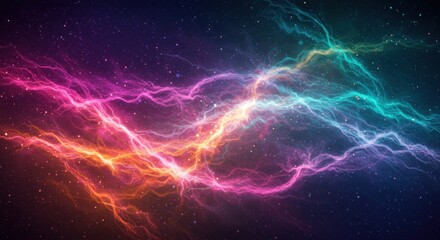 Colorful lightning bolts dance across a cosmic backdrop 