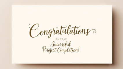 A Project Completion greeting card with featuring a creamy pastel background with subtle texture, adorned with a delicate, cursive message Congratulations on your successful project completion!