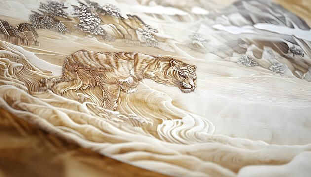 Majestic tiger prowling through serene landscape, capturing the essence of nature's beauty