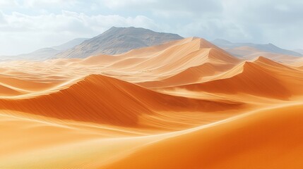 Naklejka premium Breathtaking Expanses of Golden Sand Dunes Under a Bright Sky in Serene Desert Landscape