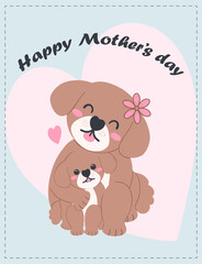 Mother's Day dog mom and baby cub cartoon illustration in flat design with love and warmth
