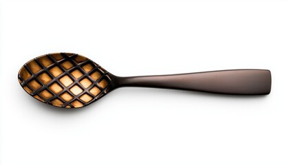 Stylish bronze spoon with unique grid design on a white background.