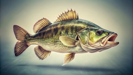 Fototapeta premium Vintage Minimalist Largemouth Bass Fishing Photo: Retro Angler's Catch