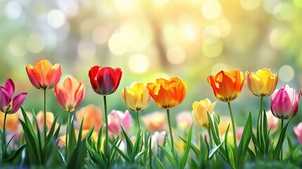 Colorful Spring Banner with Vibrant Flowers in Full Bloom