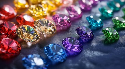 Vibrant Gemstones Arranged in a Colorful Spectrum