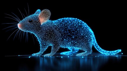 Futuristic Wireframe Mouse with Neon Glow Against Black Background for Technology Themes