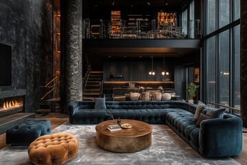 Large couch and fireplace in cozy living room.