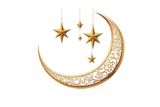 Golden crescent moon with a star icon representing Ramadan Kareem set against a white background 