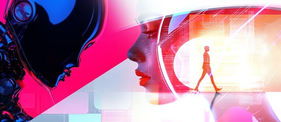 Digital technology artificial intelligence background theme Machine learning human robot big data global internet network connectivity. Science futuristic AI concept. Generative AI