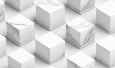 Fototapeta premium Marble & white cubes pattern on white background for product display