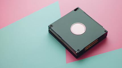 Fototapeta premium Hard drive mockup on geometric pastel background