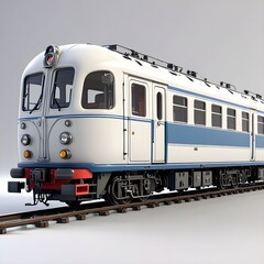 High speed realistic modern train locomotive on railroad Character 3D Rendered on White background.