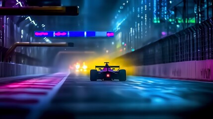 Cyberpunk Night Race  Winning Formula 1 Car  Neon Cityscape